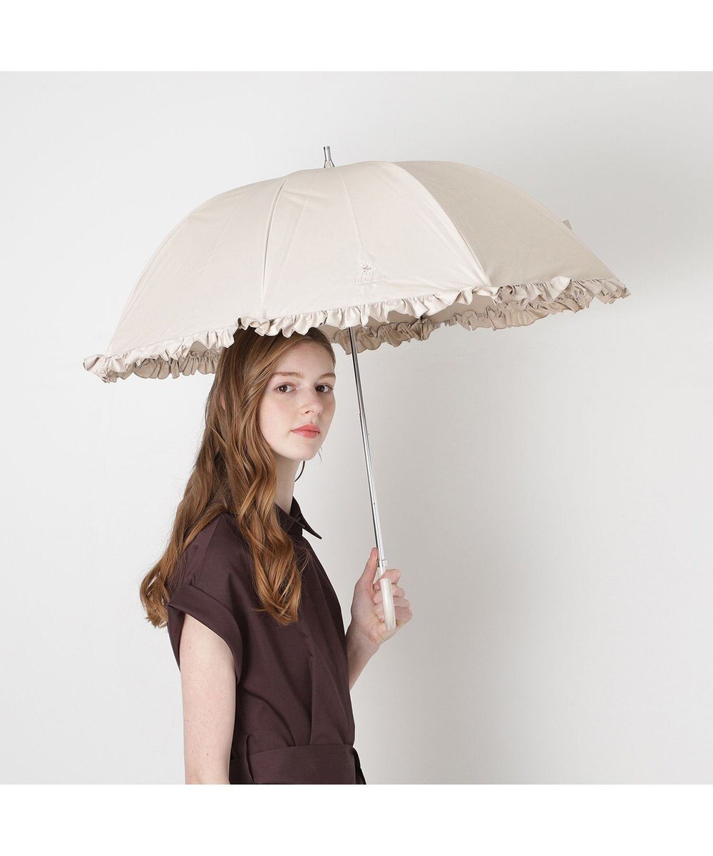 MOONBAT 【日傘】ポール & ジョー (PAUL & JOE　ACCESSOIRES) クリザンテームワンポイント フリル 雨の日OK スライド式 一級遮光 遮熱 UV 