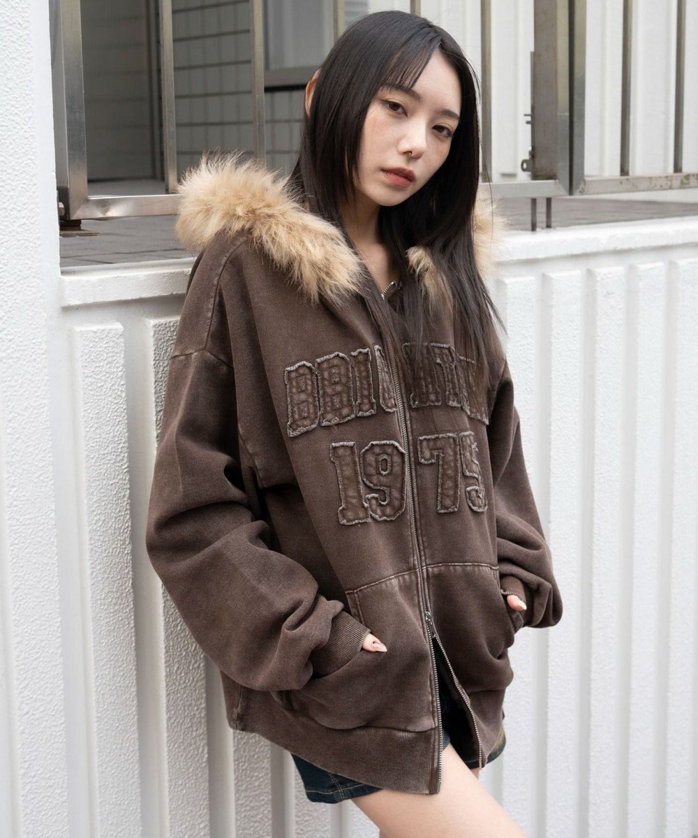 WEGO 裏起毛ファーフードBIGZIPパーカー 