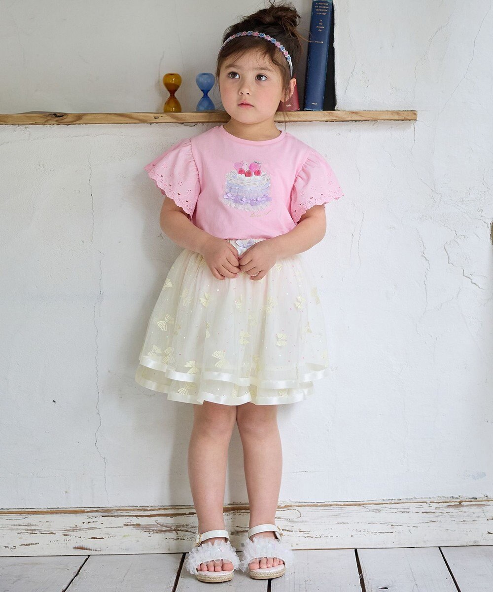 ANY KIDS 袖レース ケーキプリント Tシャツ 