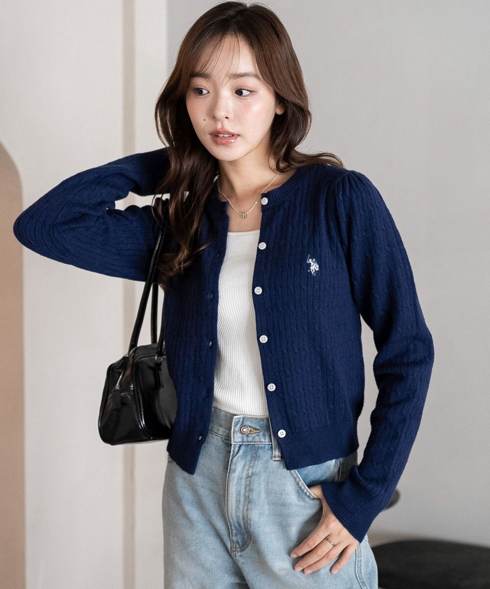WEGO 【WEB限定/25年秋冬新作】別注USPOLOケーブルニットカーデ 