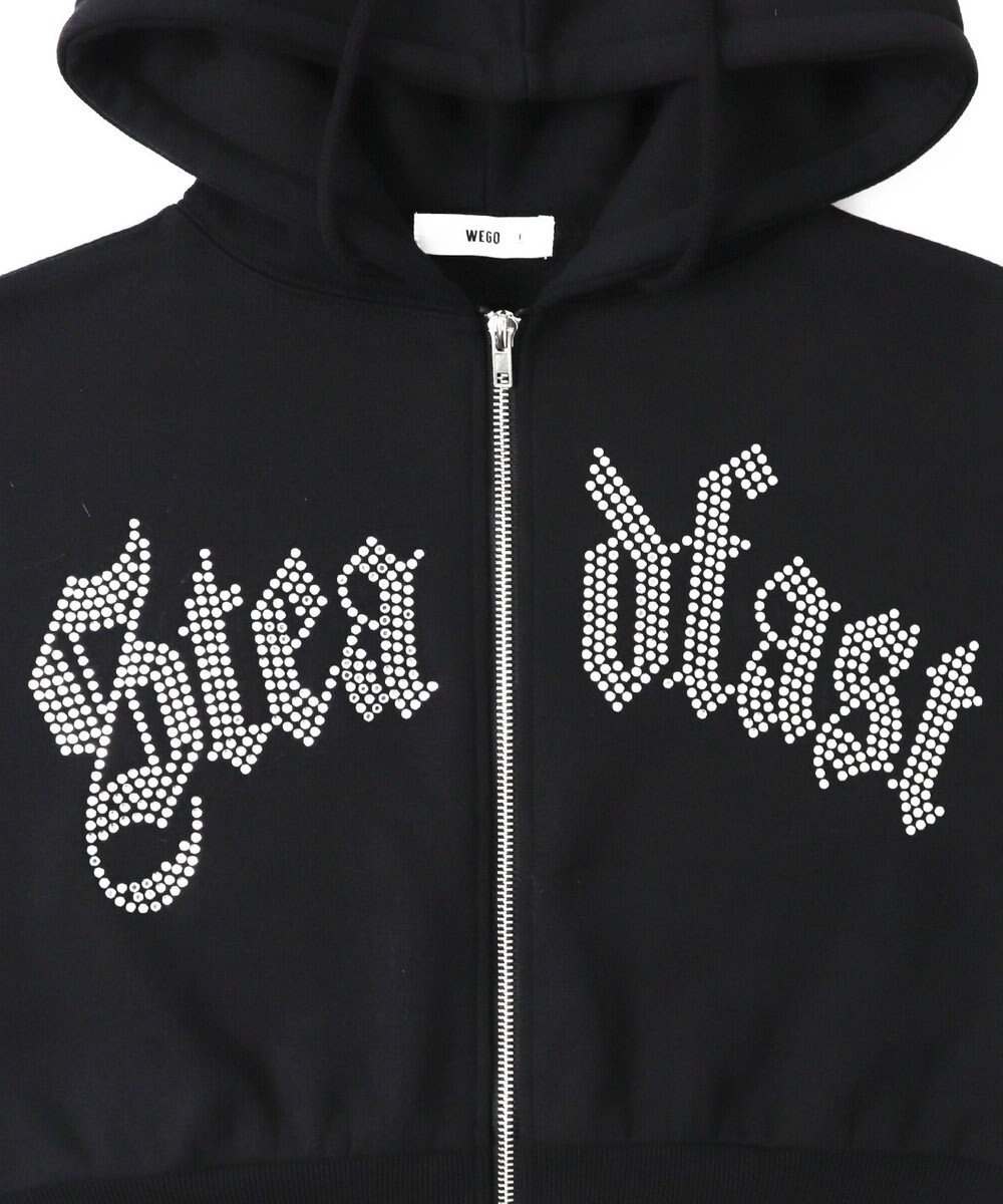 WEGO 【裏起毛】ラインストーン裏起毛ショートジップパーカー 