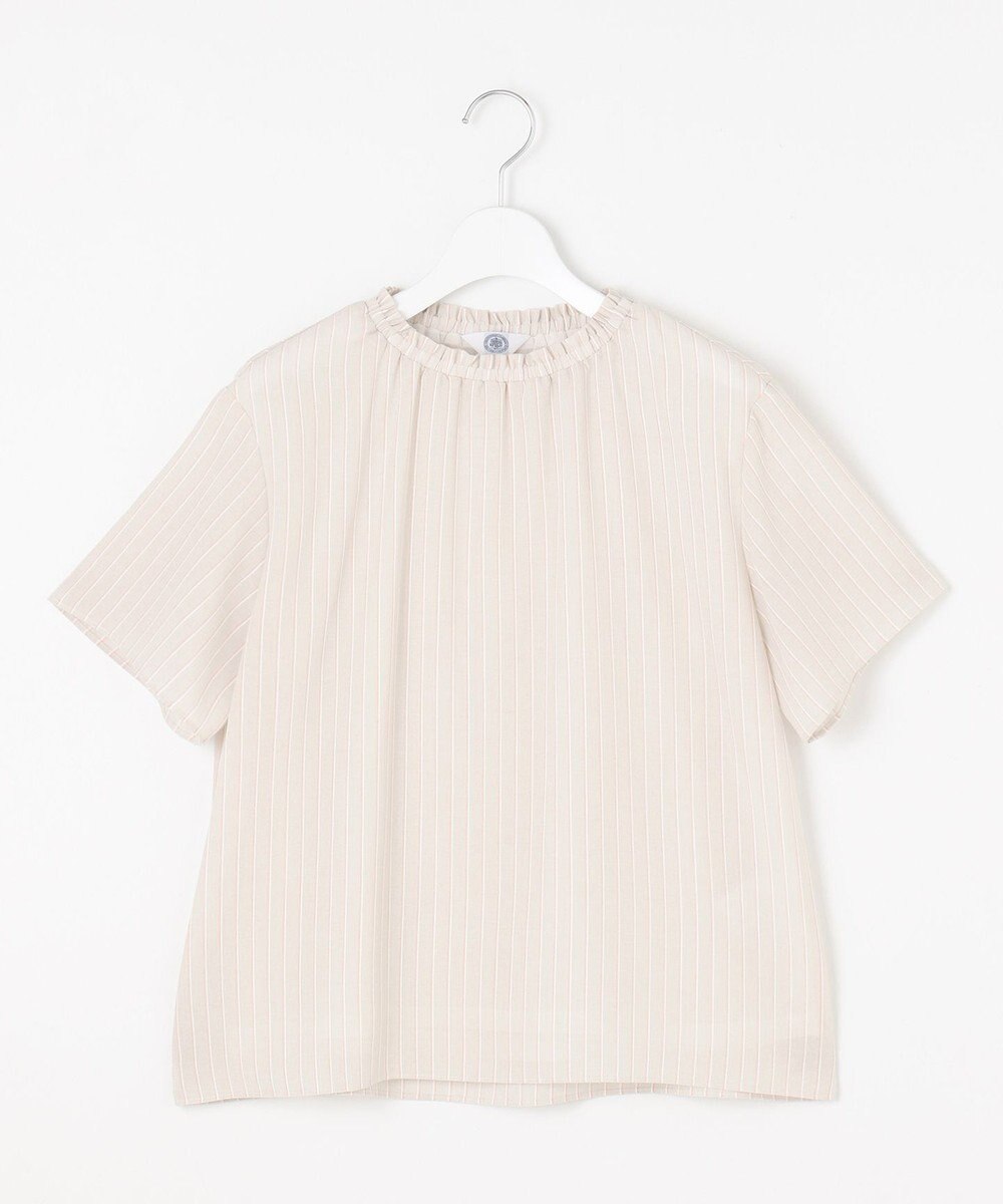 J.PRESS LADIES L 【洗える】シアーストライプ＆チェック ブラウスライク カットソー 