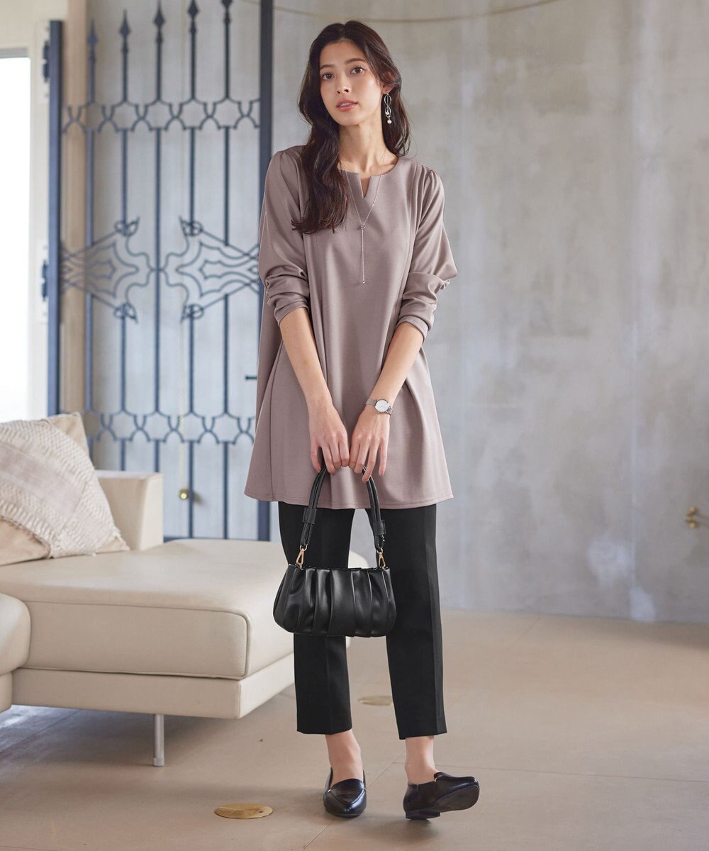 Tiaclasse 【洗える】キーネックバックツイストポンチチュニックブラウス 