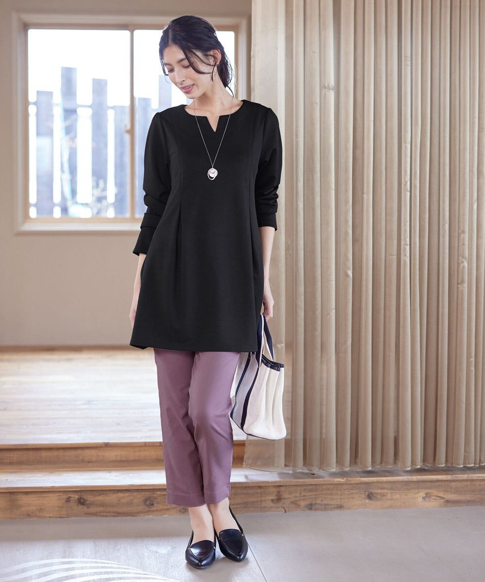 Tiaclasse 【洗える】キーネックバックツイストポンチチュニックブラウス 