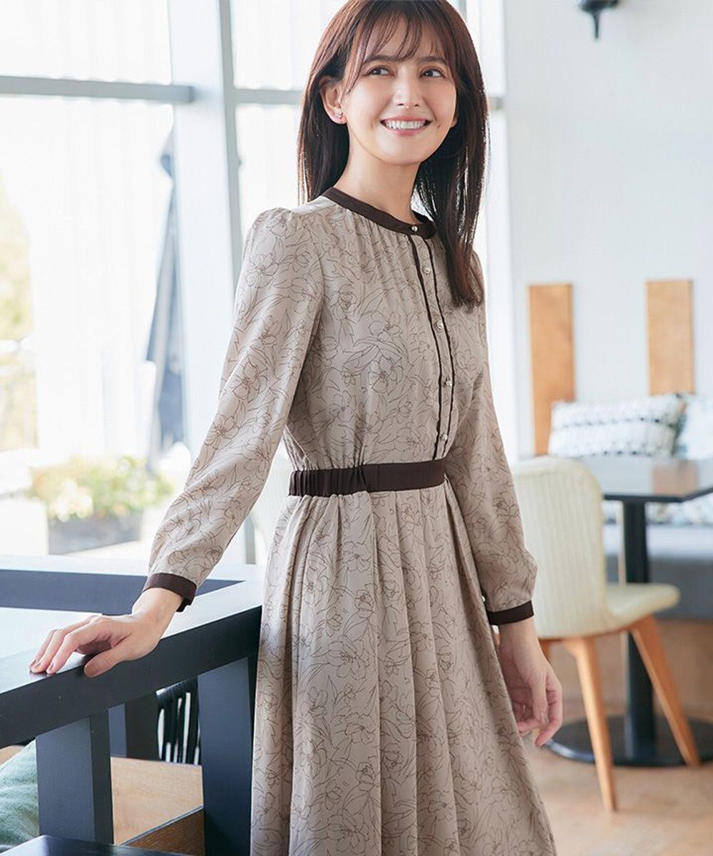 Tiaclasse L 【安田美沙子さん着用・新色/XSサイズ追加・洗える】フラワープリント配色ワンピース 