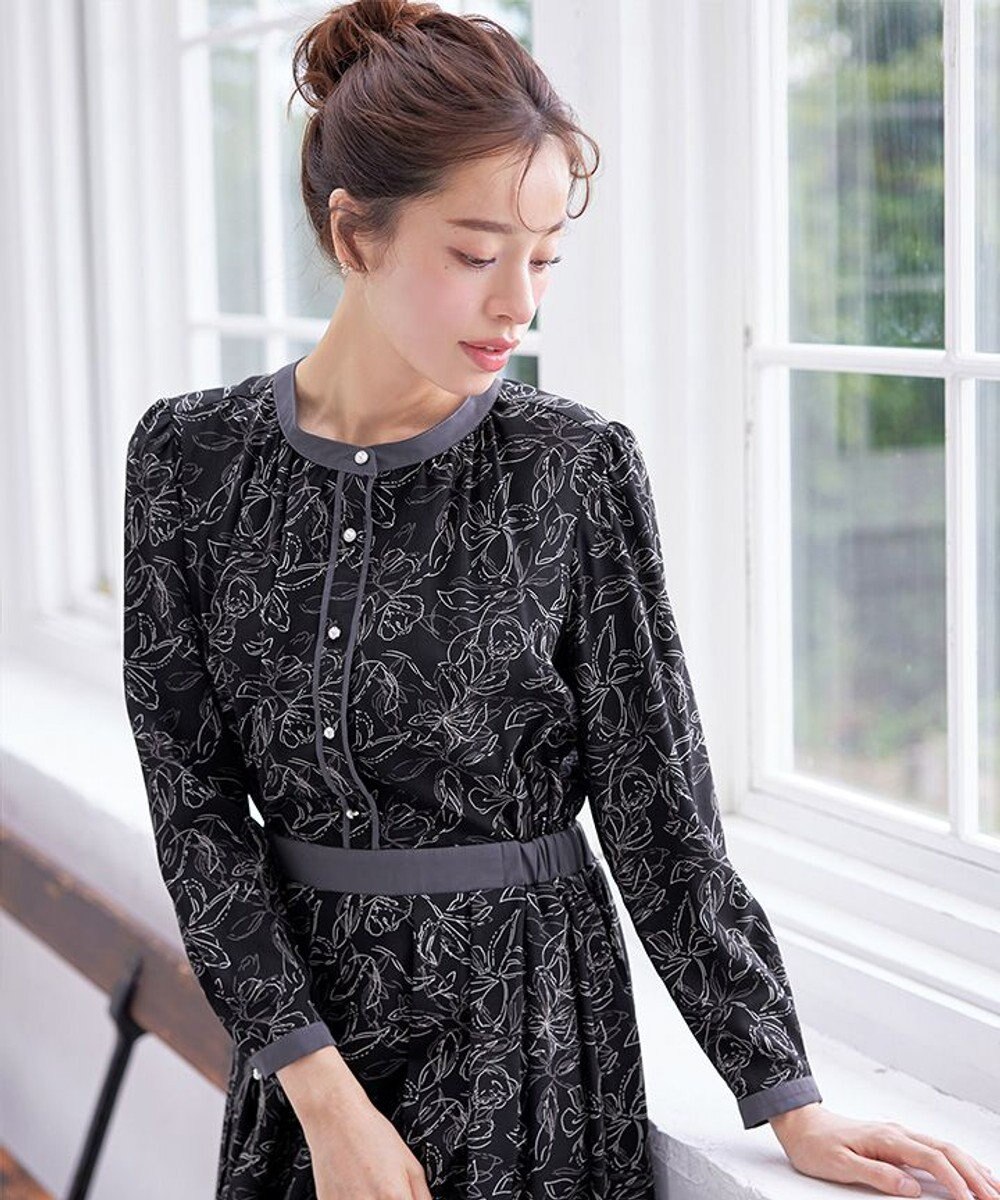 Tiaclasse L 【安田美沙子さん着用・新色/XSサイズ追加・洗える】フラワープリント配色ワンピース 