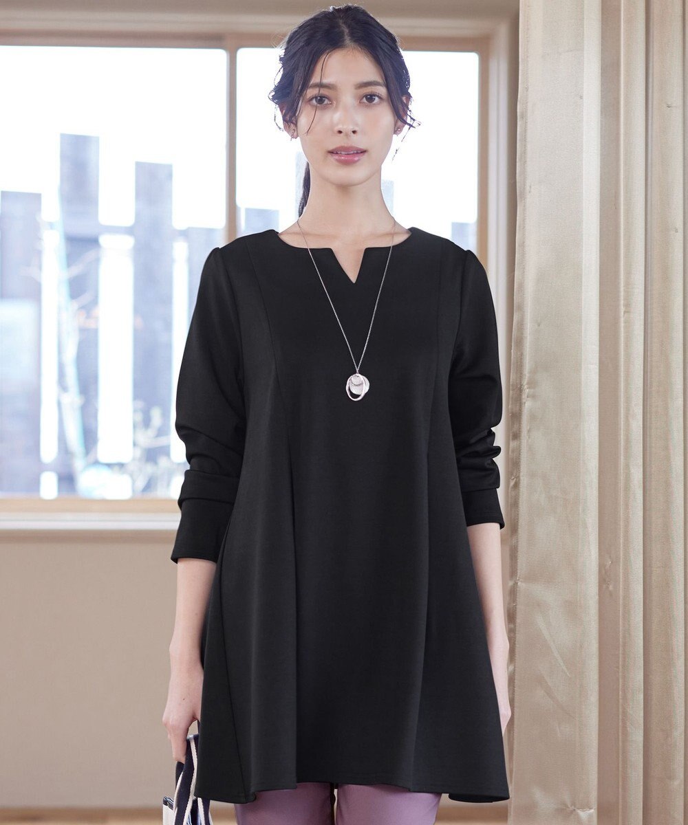 Tiaclasse 【洗える】キーネックバックツイストポンチチュニックブラウス 