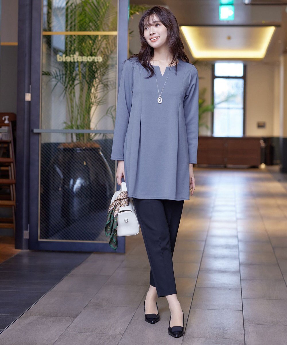 Tiaclasse 【洗える】キーネックバックツイストポンチチュニックブラウス 