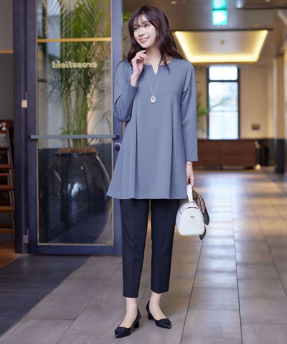 Tiaclasse 【洗える】キーネックバックツイストポンチチュニックブラウス 