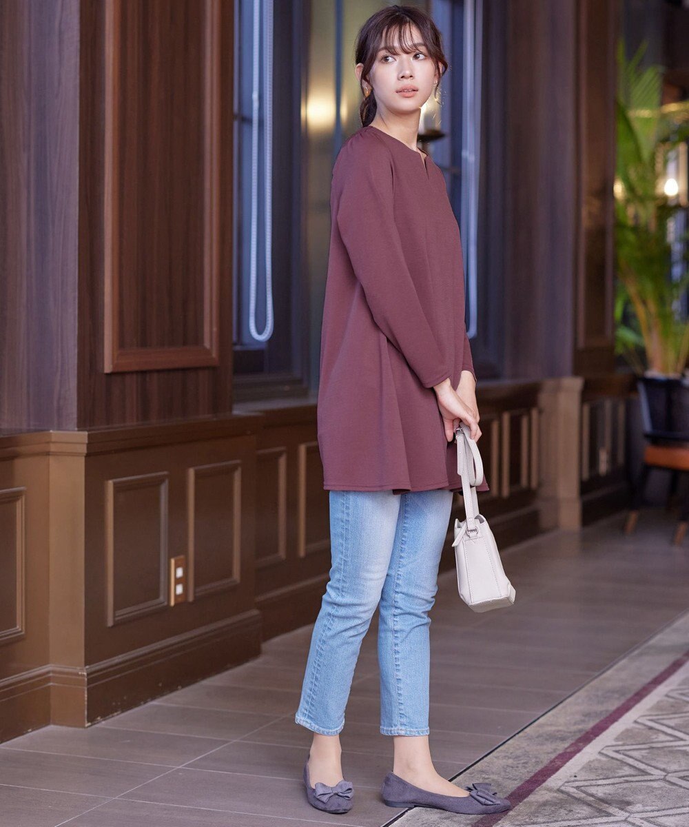 Tiaclasse 【洗える】キーネックバックツイストポンチチュニックブラウス 