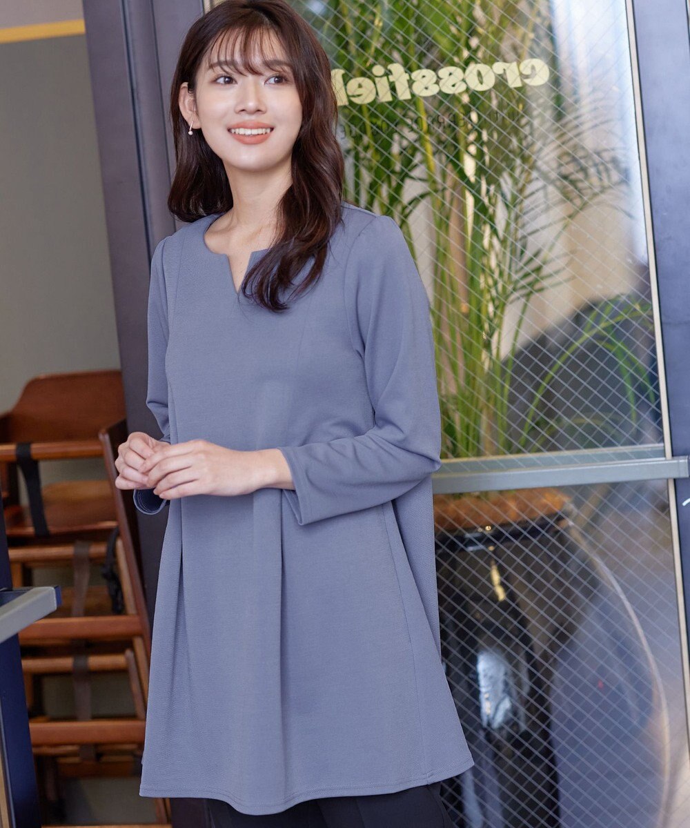 Tiaclasse 【洗える】キーネックバックツイストポンチチュニックブラウス 