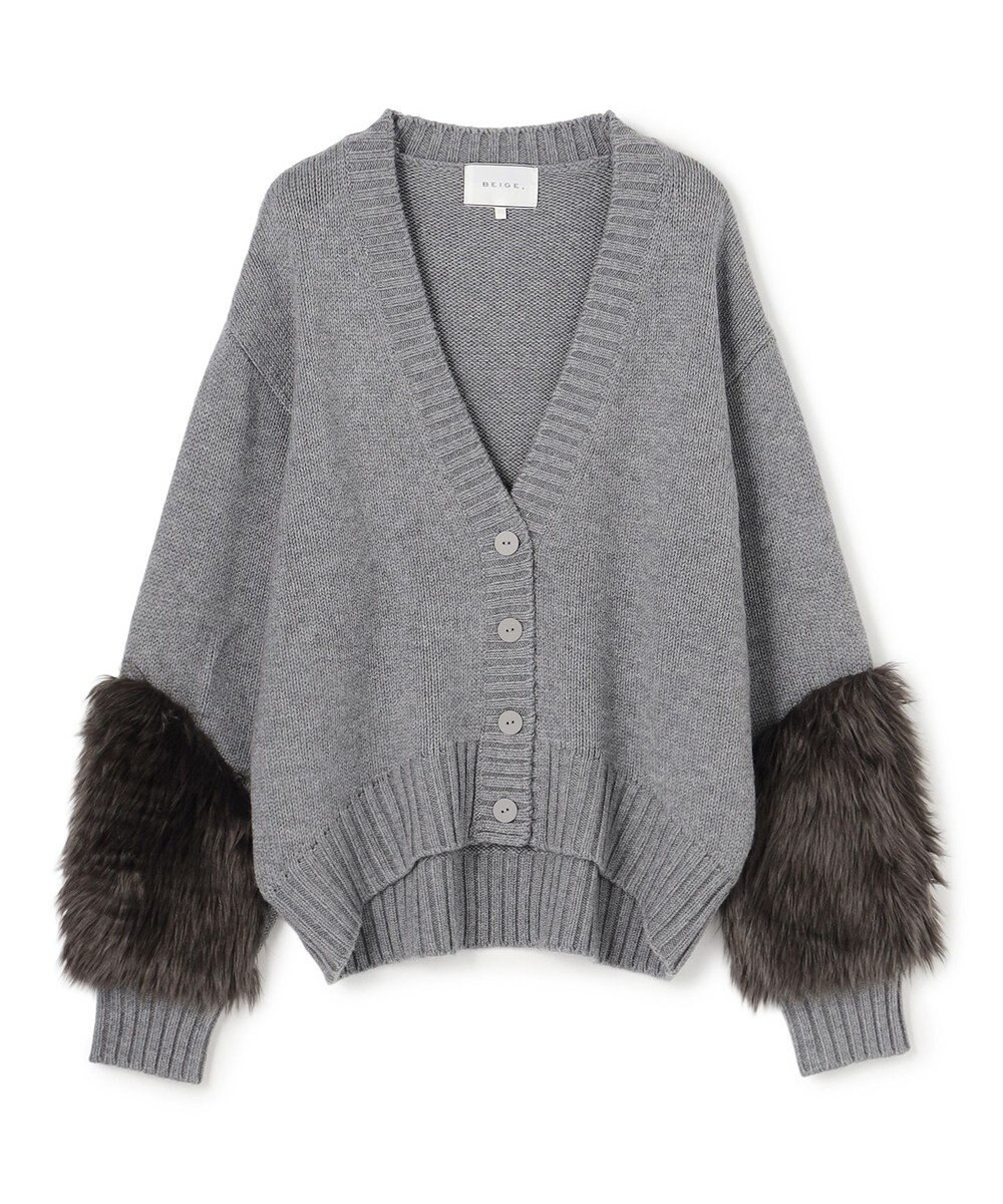 BEIGE， 【洗える】CHESTER / フェイクファーVネックカーディガン 