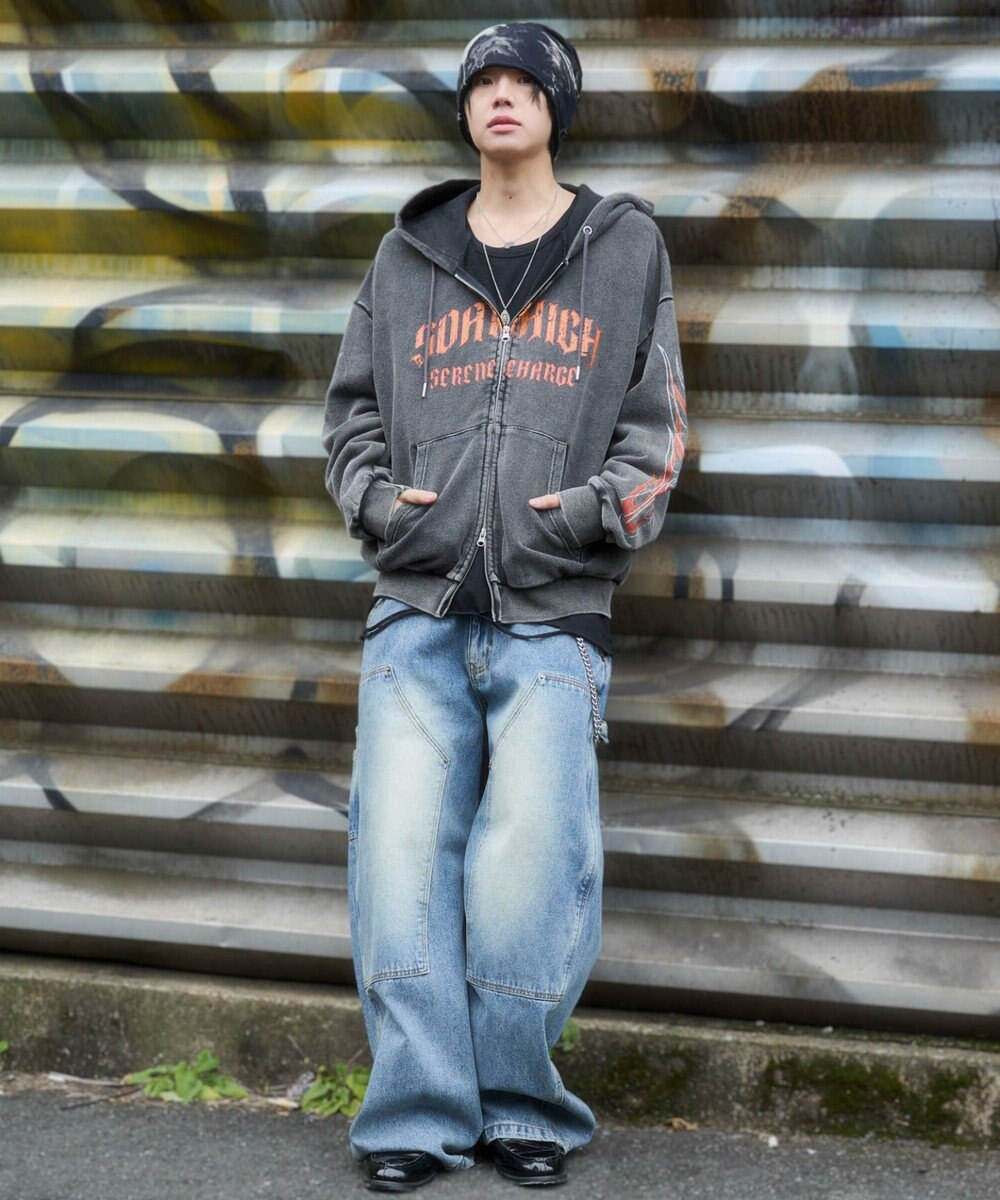 WEGO 【ユニセックス着用ITEM】ブリーチグラフィックZIPパーカー 