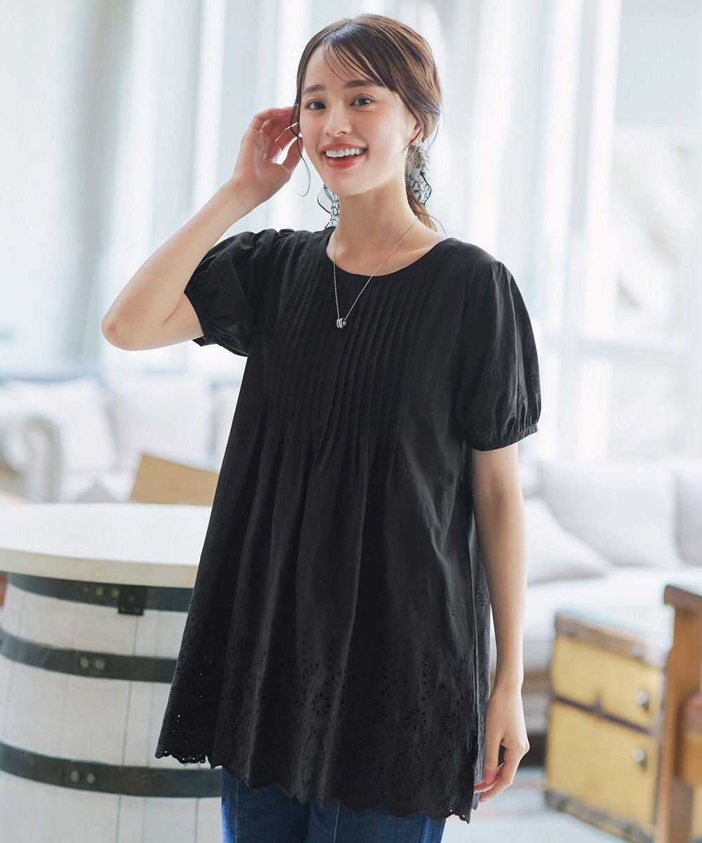 Tiaclasse 【洗える】パンチングレースピンタックチュニックブラウス 