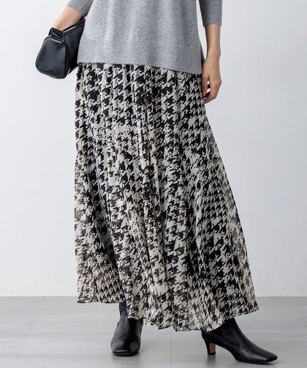 23区 S 【洗える】ハウンドトゥースアートプリント ギャザー スカート 