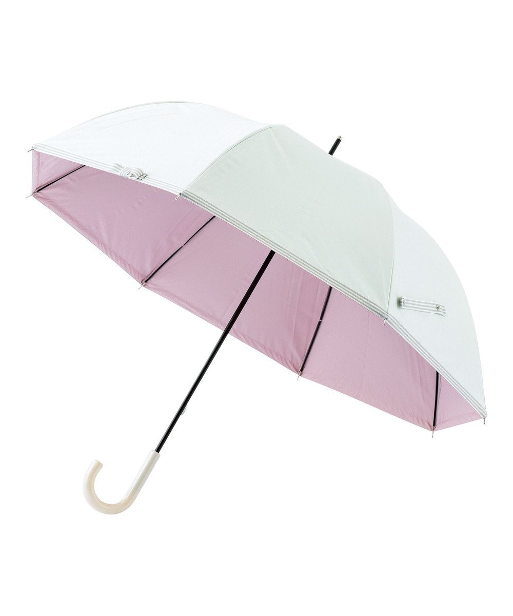 MOONBAT estaa 晴雨兼用 長傘 ボーダーテープリボン 日傘 遮光 遮熱 UV ホワイト