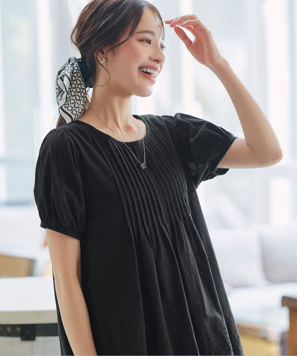 Tiaclasse 【洗える】パンチングレースピンタックチュニックブラウス 