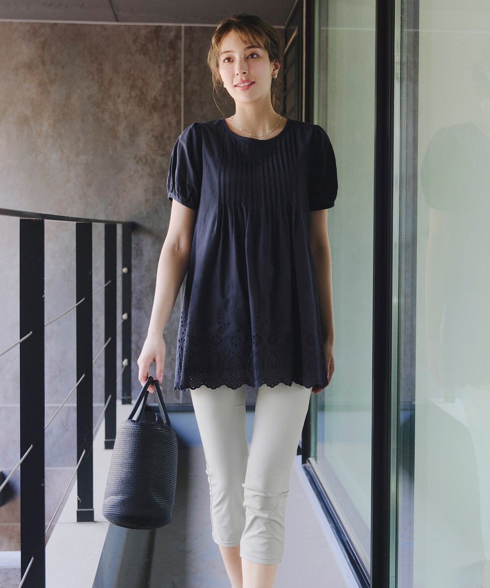 Tiaclasse 【洗える】パンチングレースピンタックチュニックブラウス 