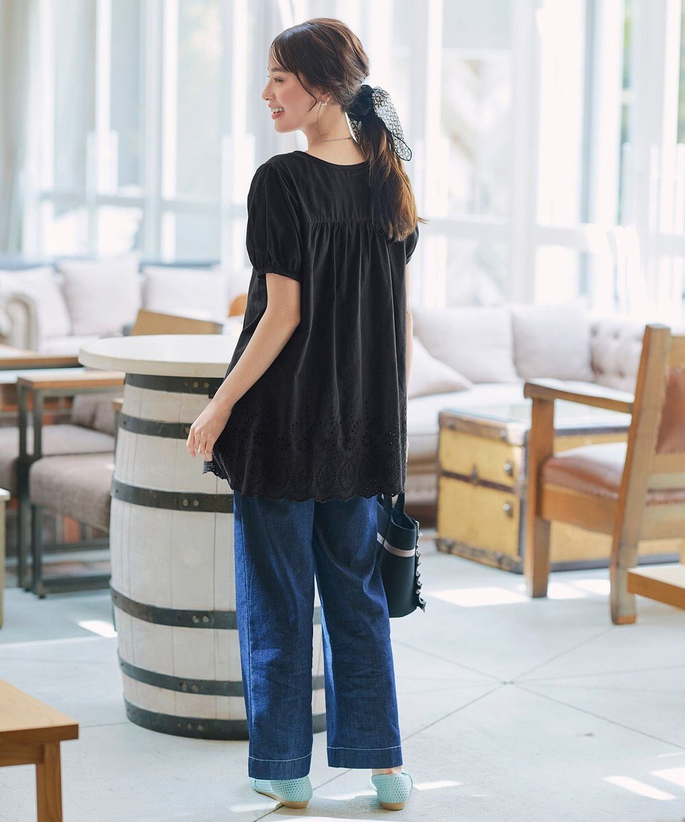 Tiaclasse 【洗える】パンチングレースピンタックチュニックブラウス 