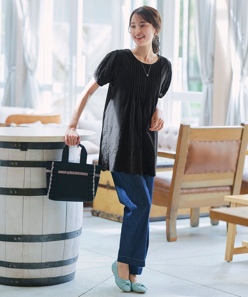 Tiaclasse 【洗える】パンチングレースピンタックチュニックブラウス 