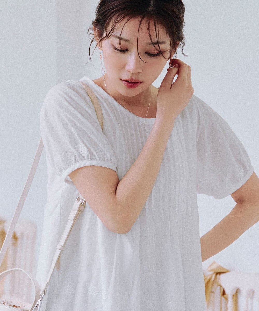 Tiaclasse 【洗える】パンチングレースピンタックチュニックブラウス 