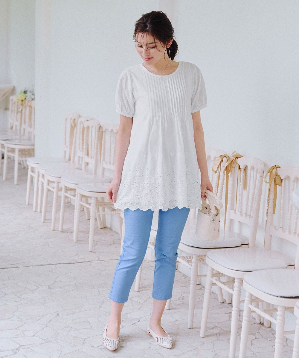 Tiaclasse 【洗える】パンチングレースピンタックチュニックブラウス 