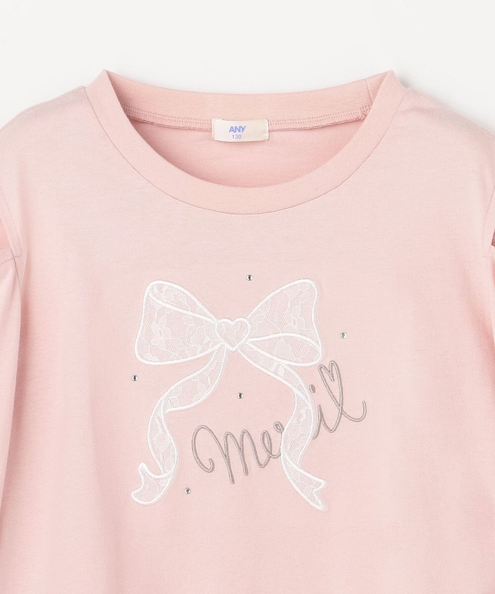 ANY KIDS 肩開きライン入り リボン長袖Tシャツ 