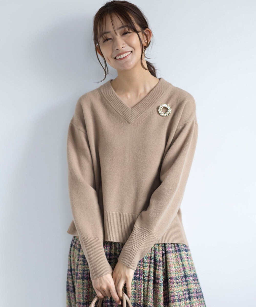 組曲 【8色展開・手洗い可】ウールカシミヤミックス Vネックニット 