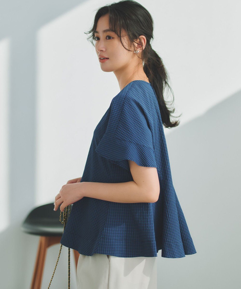組曲 【先行予約】サッカーギンガムチェック ペプラムブラウス 