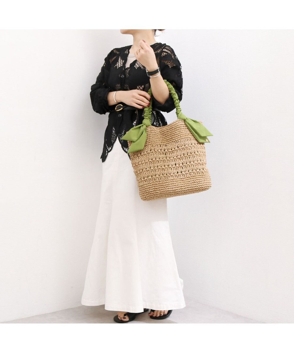 UNBILLION カシュカシュ cachecache / 下がりリボン柄編みトート カゴバッグ 