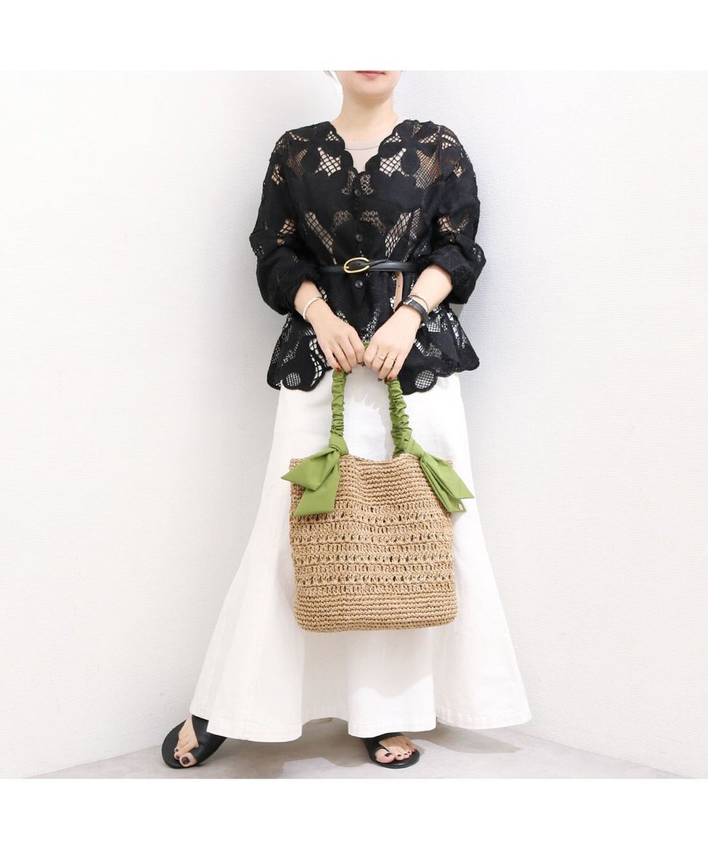 UNBILLION カシュカシュ cachecache / 下がりリボン柄編みトート カゴバッグ 