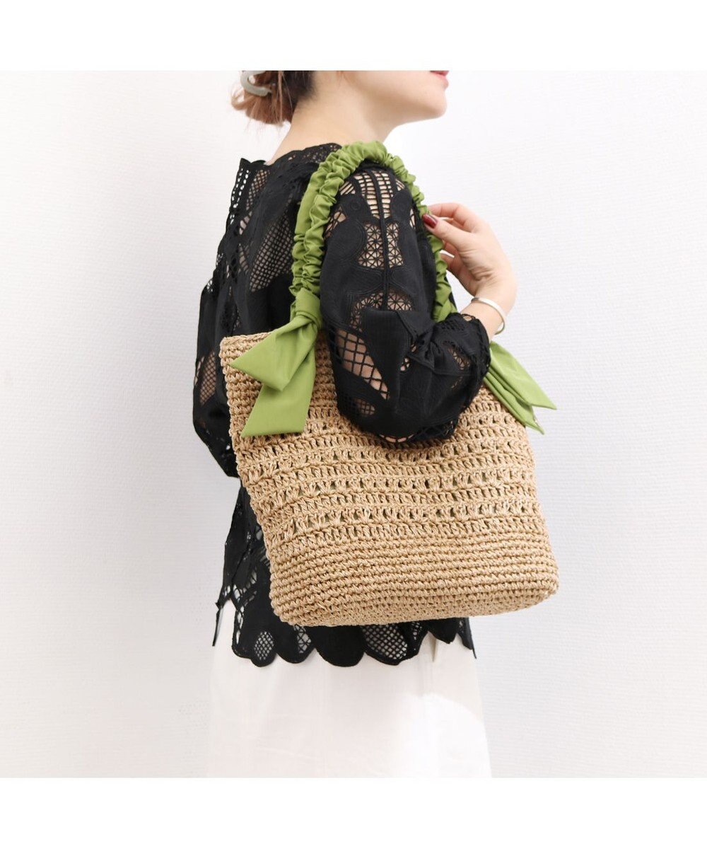 UNBILLION カシュカシュ cachecache / 下がりリボン柄編みトート カゴバッグ 