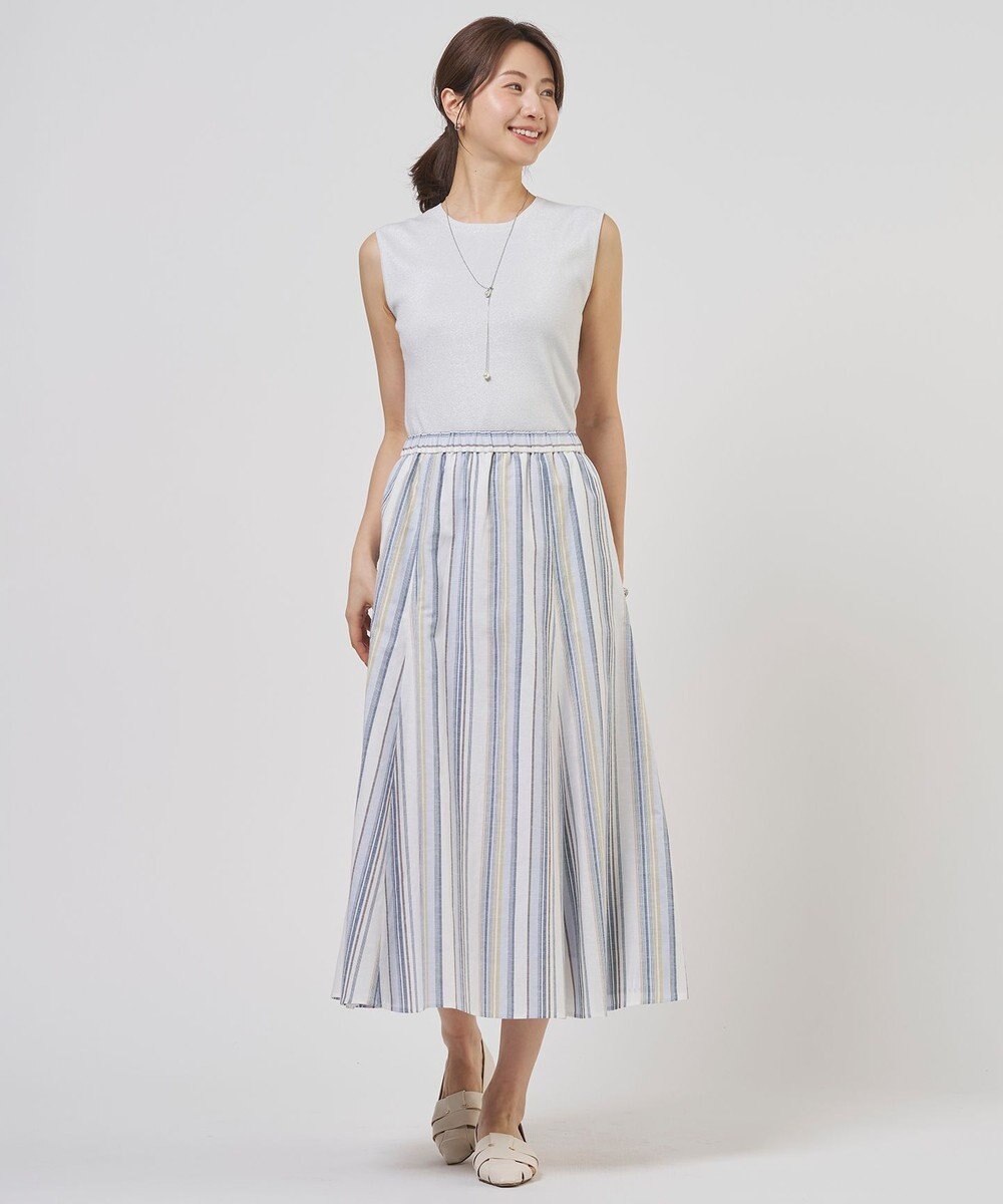 J.PRESS LADIES L リネンMIX ストライプ フレア スカート 