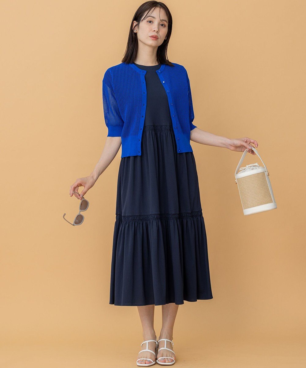 組曲 L 【前後着用可】メッシュ5分袖ニット カーディガン 