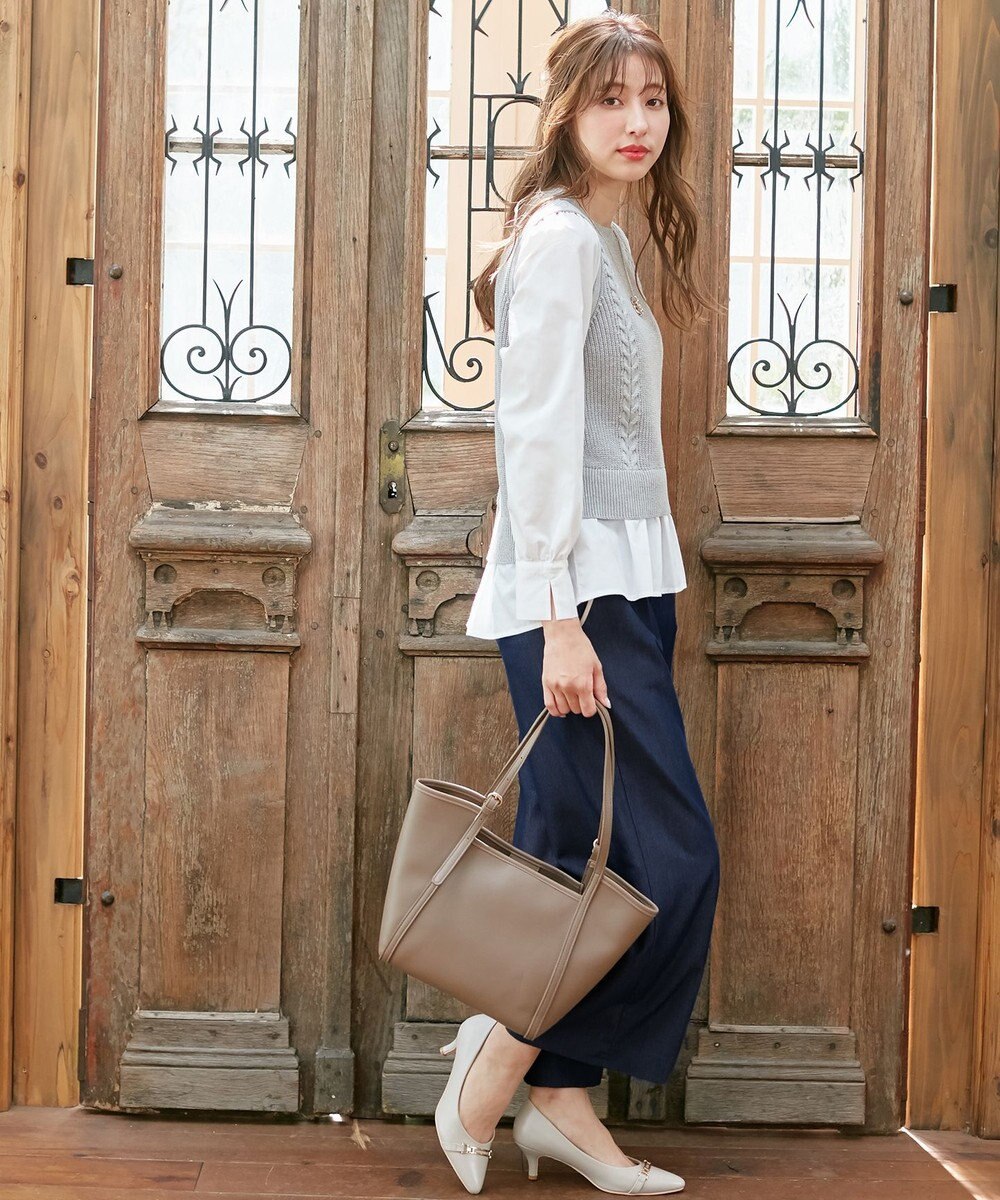 ANY SIS 【洗える】バイカラートリミングワイド パンツ 