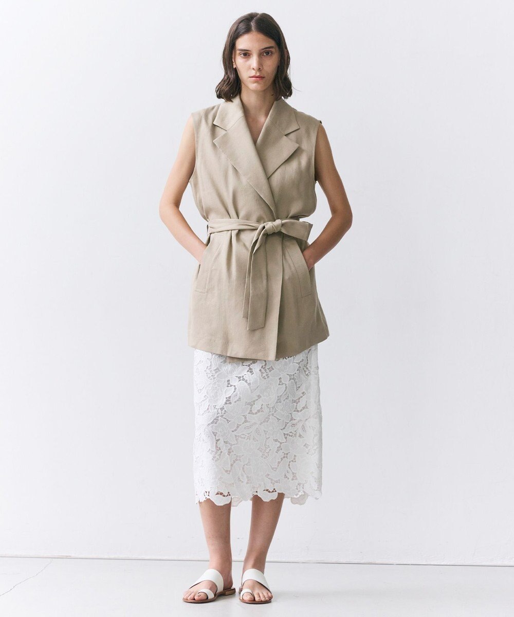 BEIGE， MICA /  リネンブレンドベルト付きジレ 