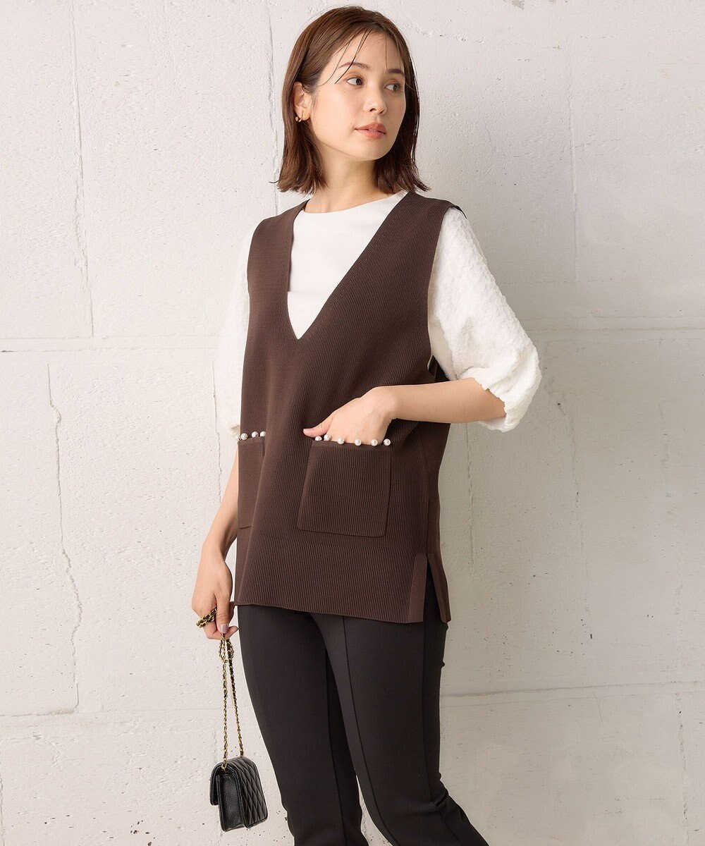 組曲 【洗える・軽量】パールディテールニット ベスト 