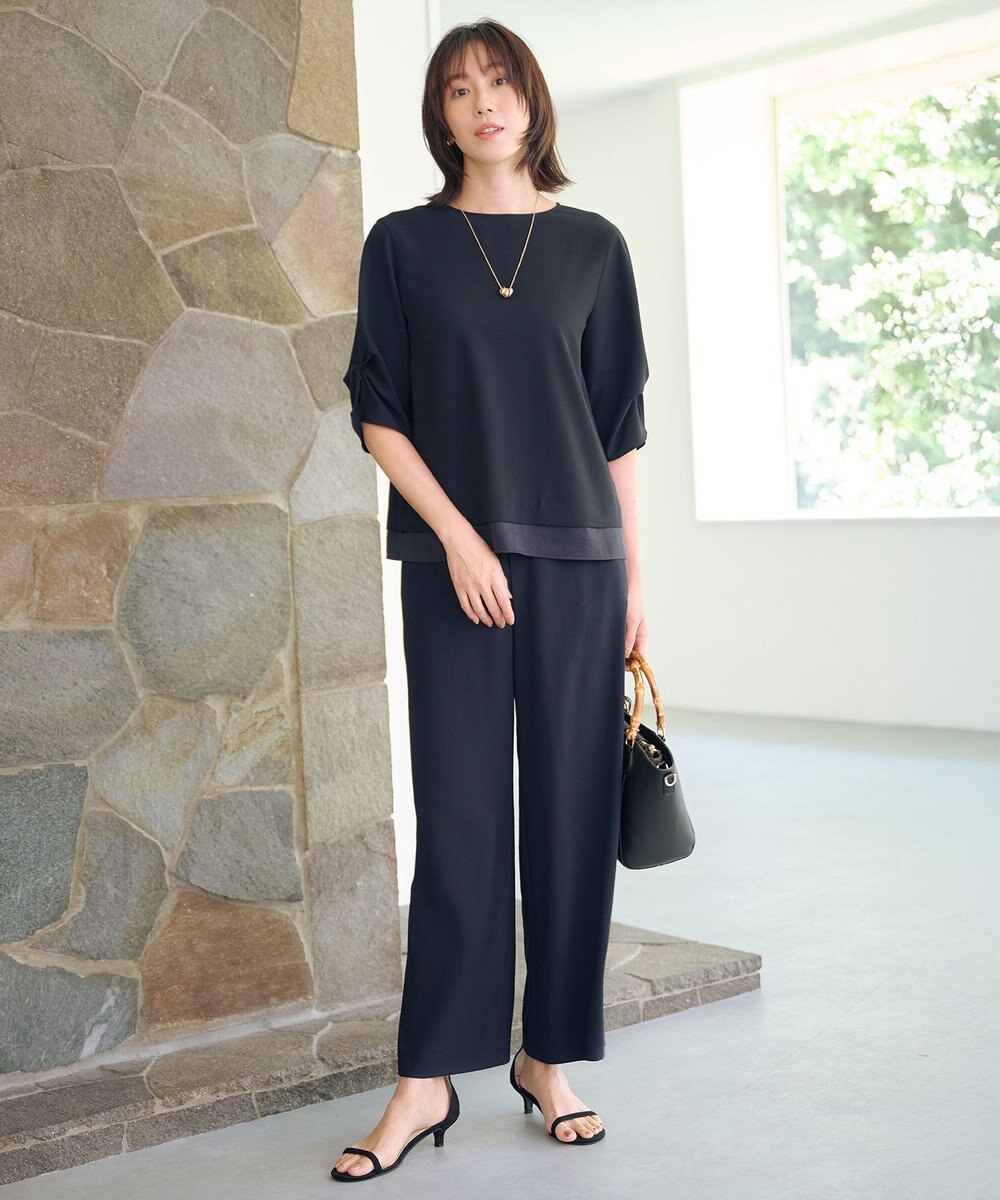 J.PRESS LADIES L 【洗える・吸水速乾・接触冷感・セットアップ対応】Light ジョーゼット ワイド パンツ 