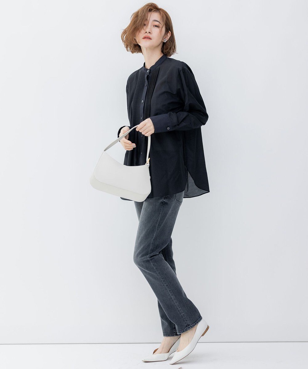 23区 【洗える】コットンシルクローン バンドカラー ブラウス 