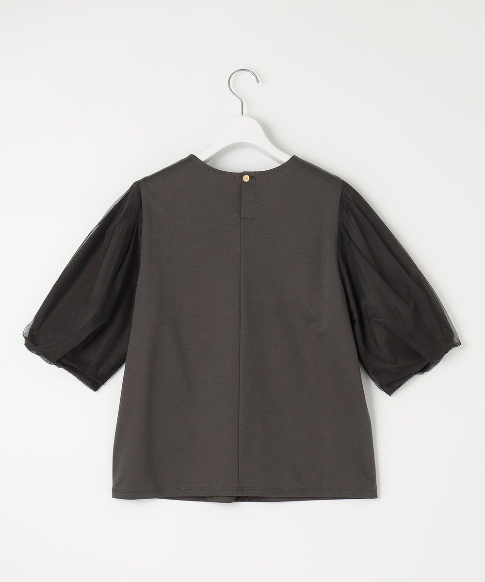 自由区 【洗える・XSサイズあり】シアーコンビパフスリーブ カットソー 