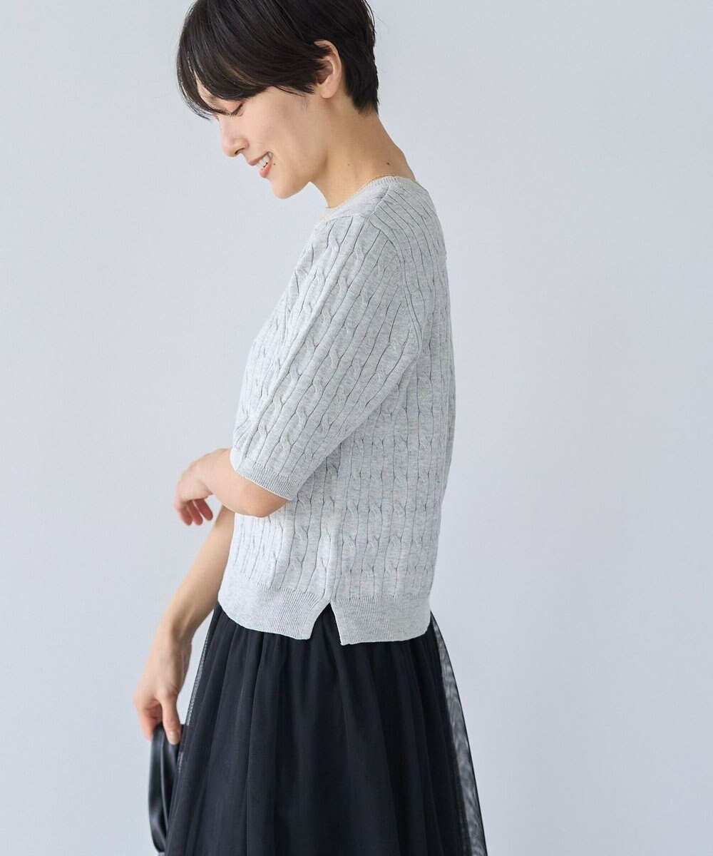 AMERICAN HOLIC ケーブル５分袖ニットプルオーバー 