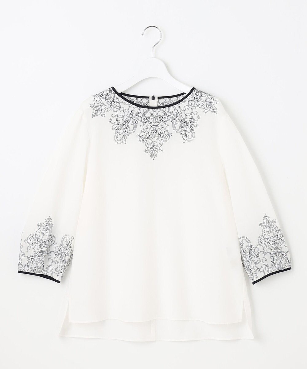 自由区 S 【洗える】コードエンブロイダリーボートネック ブラウス 