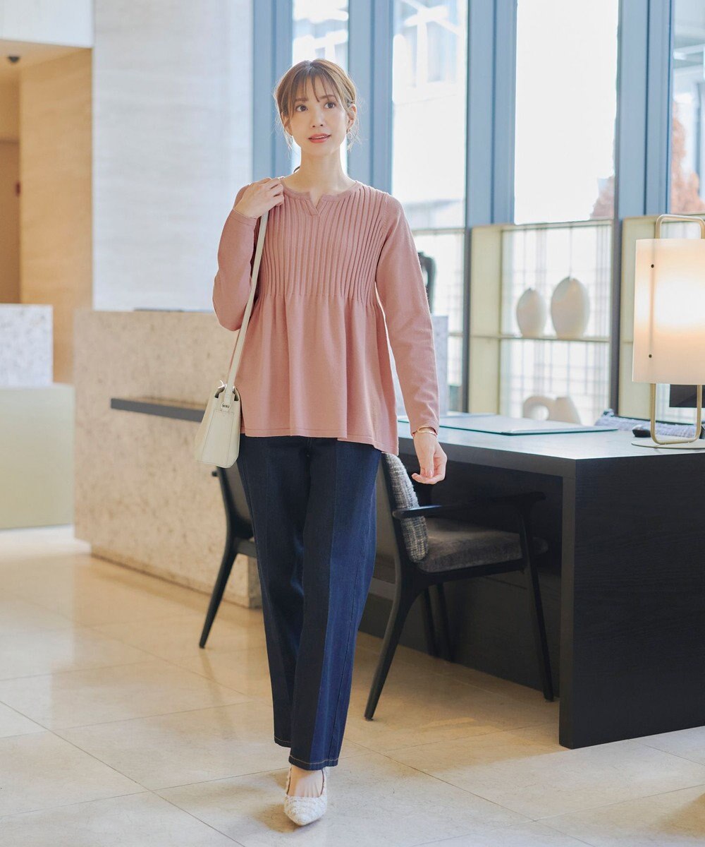 Tiaclasse 【洗える】リブ切り替えフレアニットトップス 