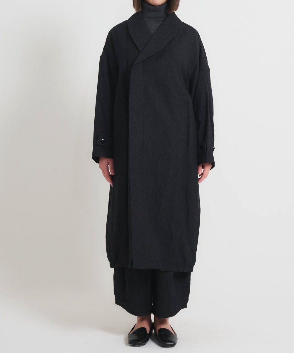 muuc 〈軽やかな尾州産リネンウール〉ショールカラーコート　ロングシーズン 秋冬春 ゆったりシルエット セットアップ可能 