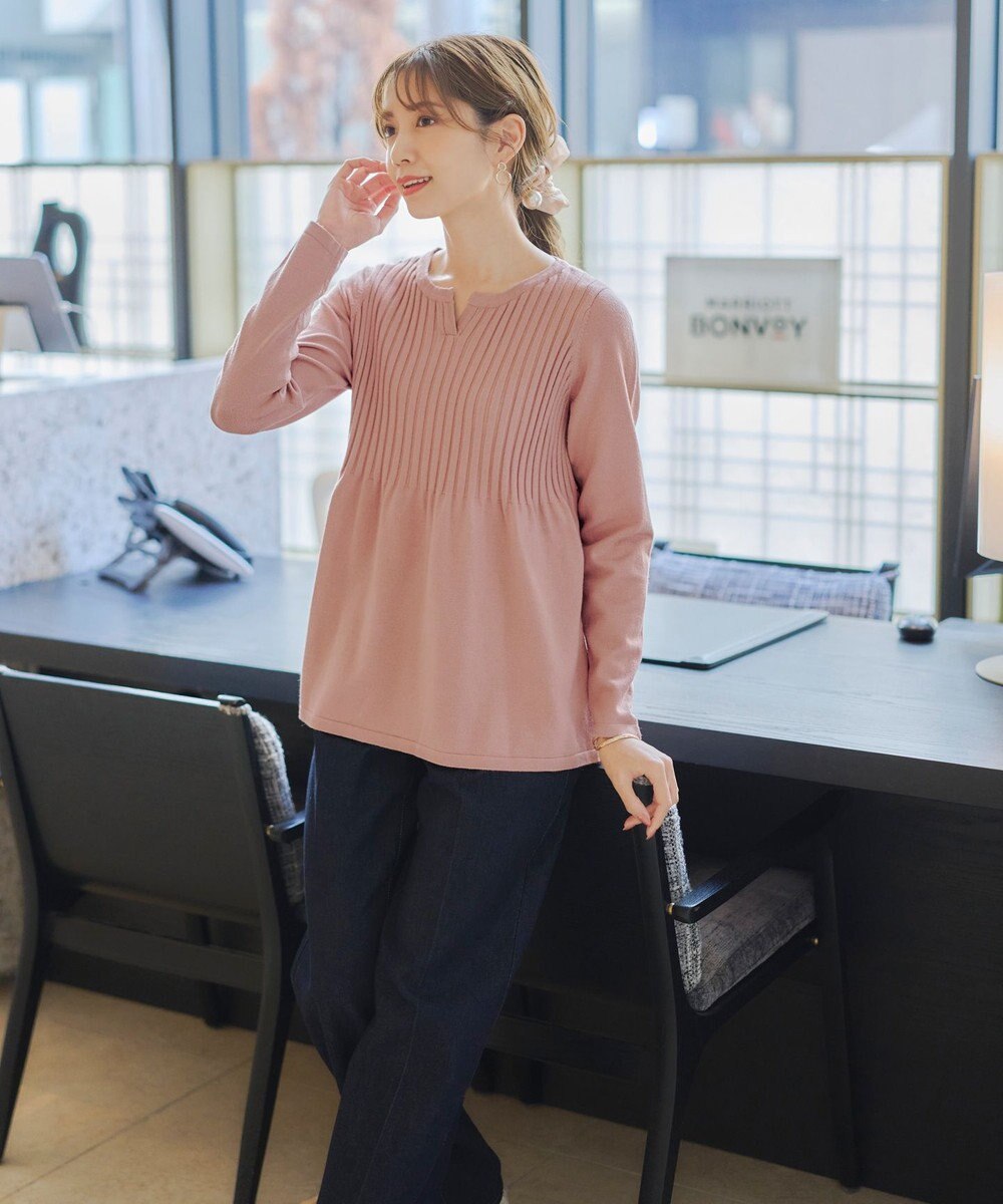 Tiaclasse 【洗える】リブ切り替えフレアニットトップス 