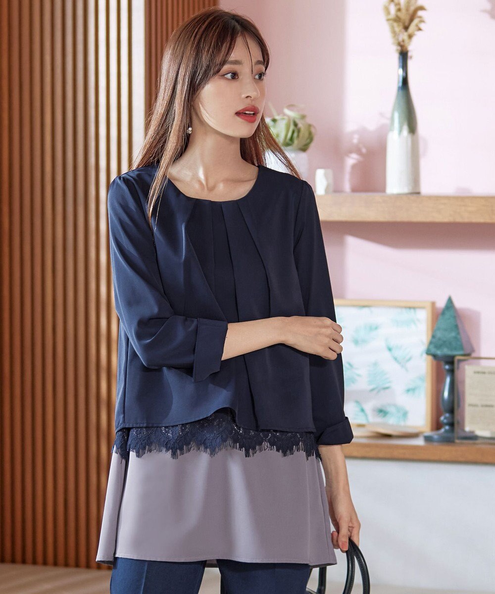 Tiaclasse 【洗える】レースコンビチュニックブラウス 