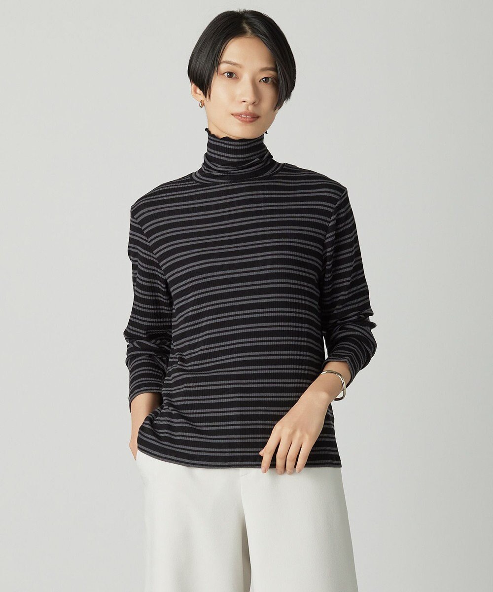 J.PRESS LADIES カシミヤシルク シアーリブ ボーダー タートル カットソー 