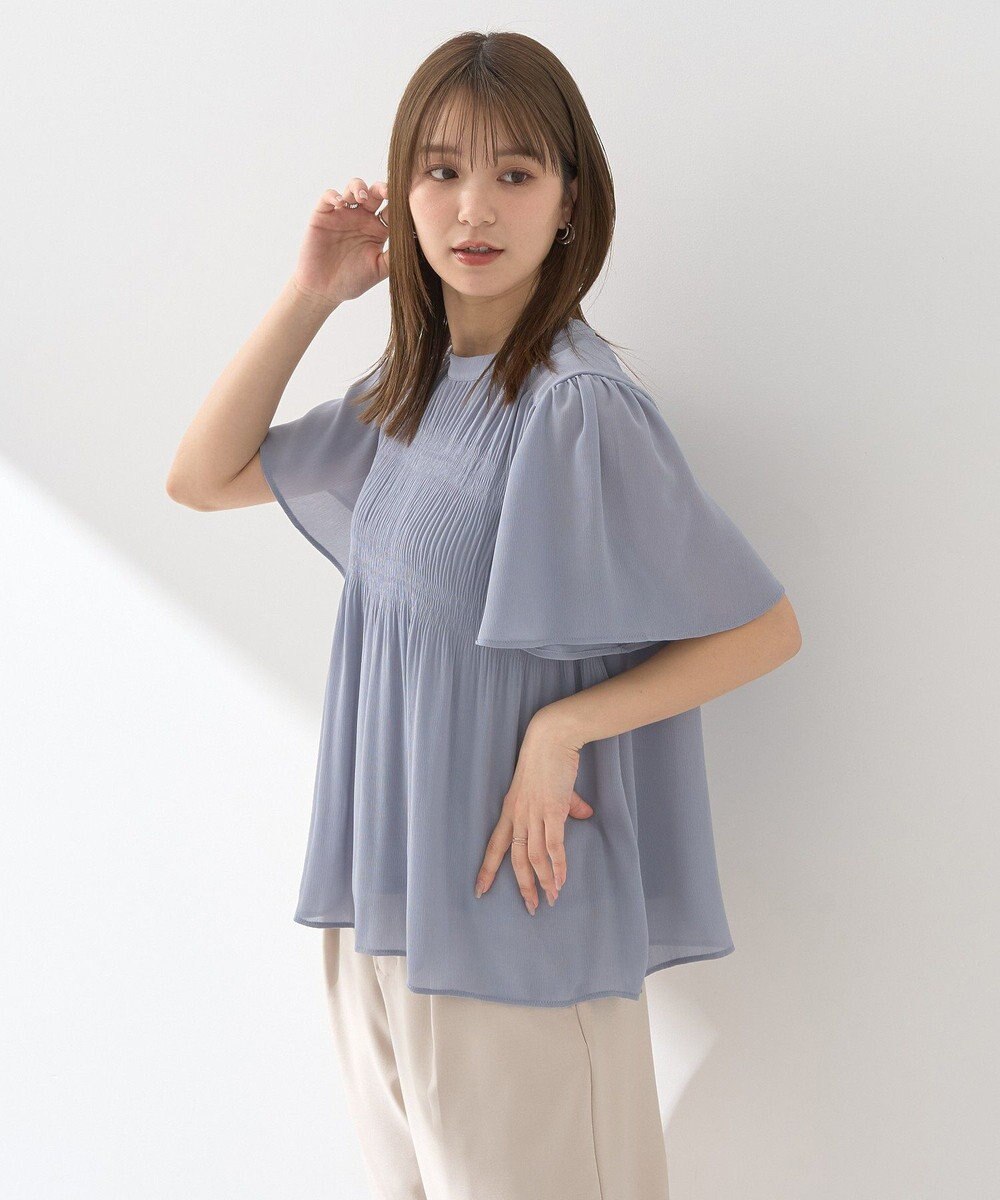 earth music&ecology マジョリカプリーツ半袖ブラウス 