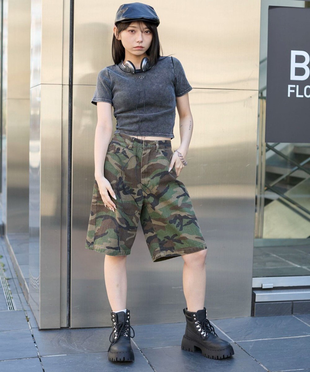 WEGO ヴィンテージウォッシュワンポイントリブT 