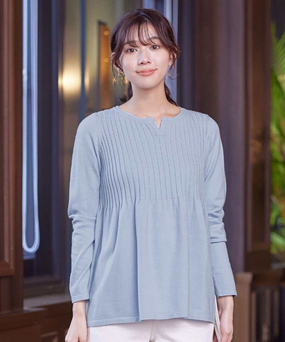 Tiaclasse 【洗える】リブ切り替えフレアニットトップス 